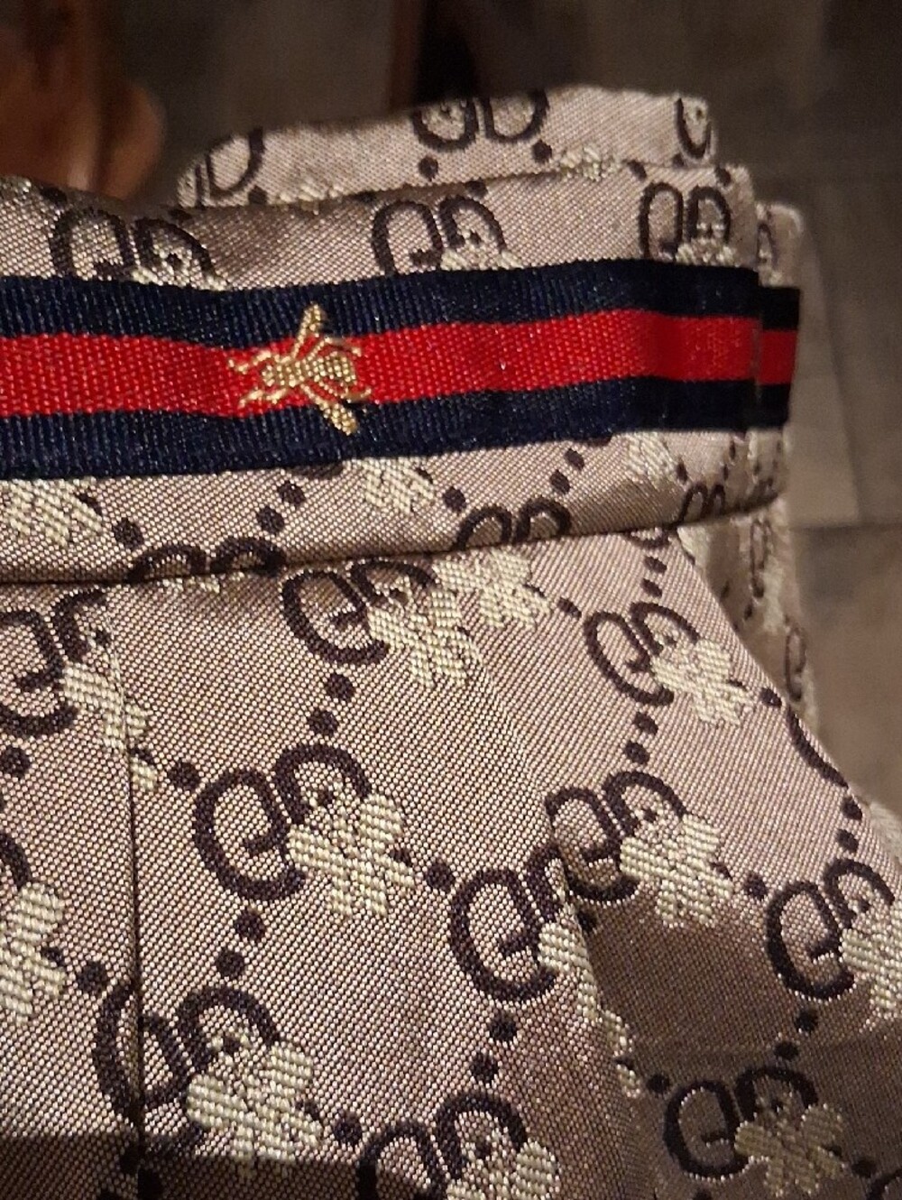 Gucci Beige Monogram Pleated Skater Skirt with Red and Black Striped Waistband - Picture 6 of 7